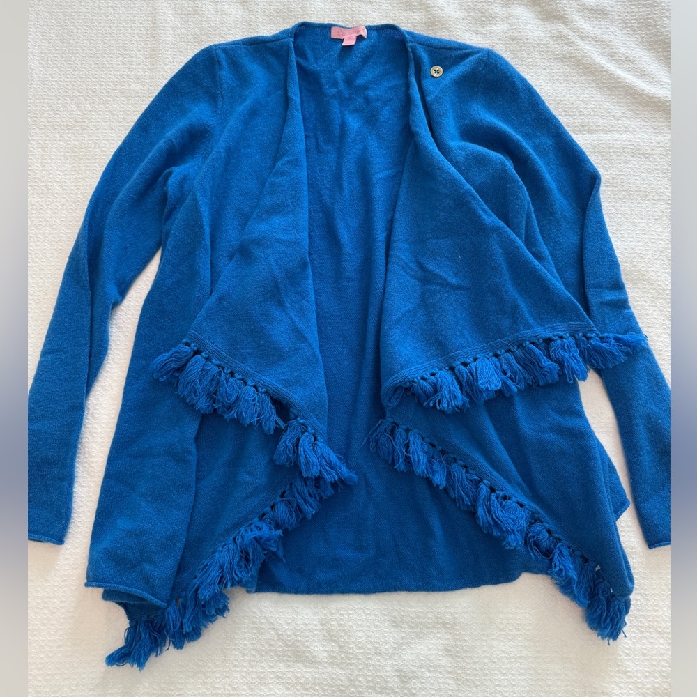 Lilly Pulitzer Royal Blue Fringe cashmere Cardigan M